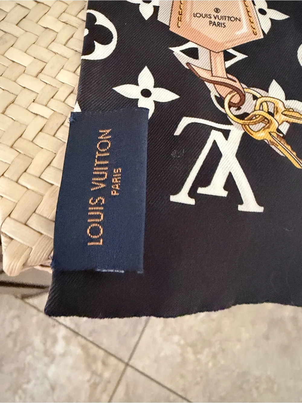Louis Vuitton Black, White & Gold Monogram Twilly Scarf